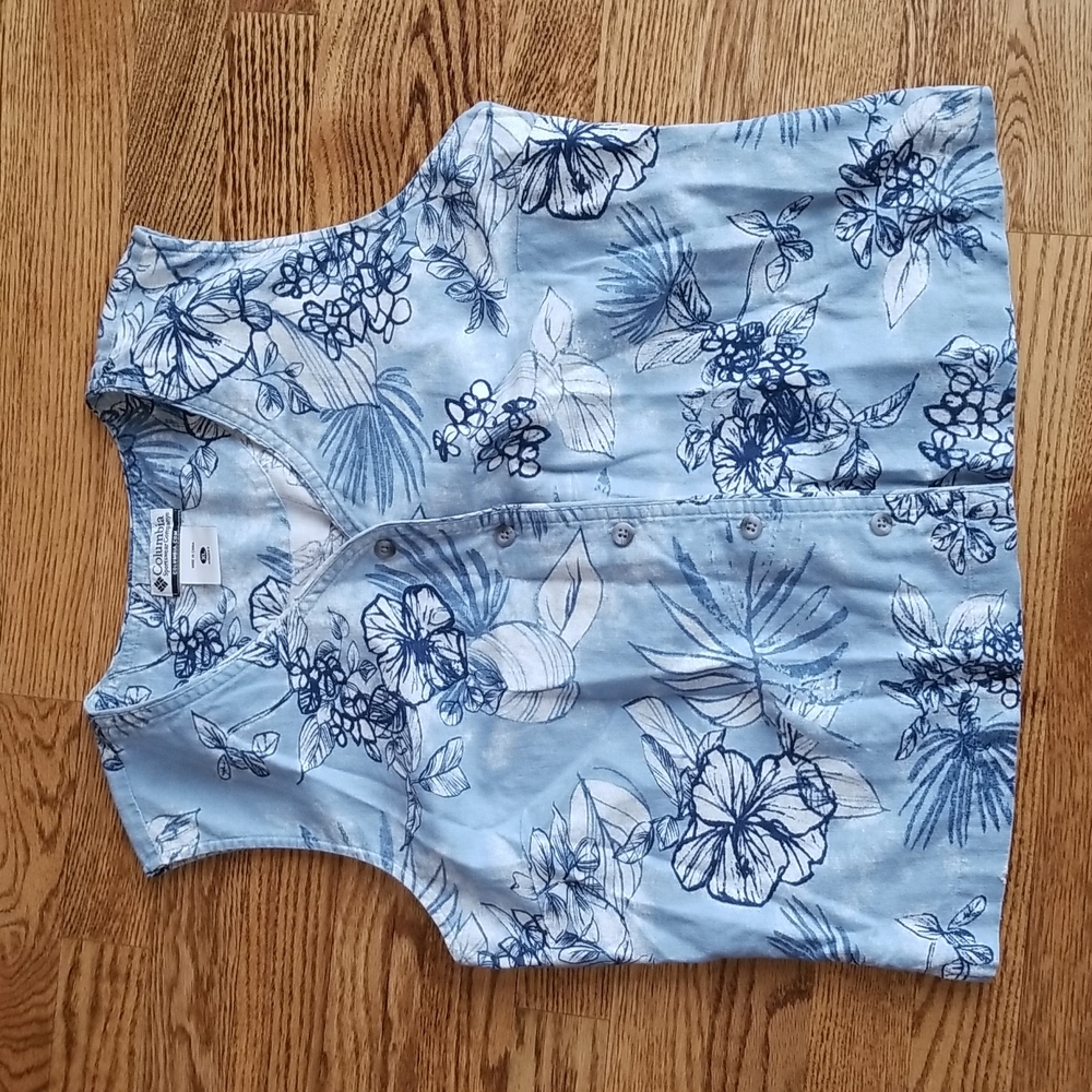 (XL) Columbia Sportswear Company Floral Cotton Linen Blend Button Up Vest